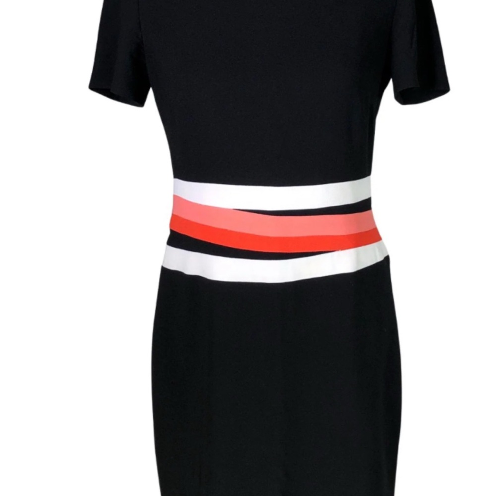 Anne Klein Black and Pink Sheath Dress Short Sleeve Crew Neck